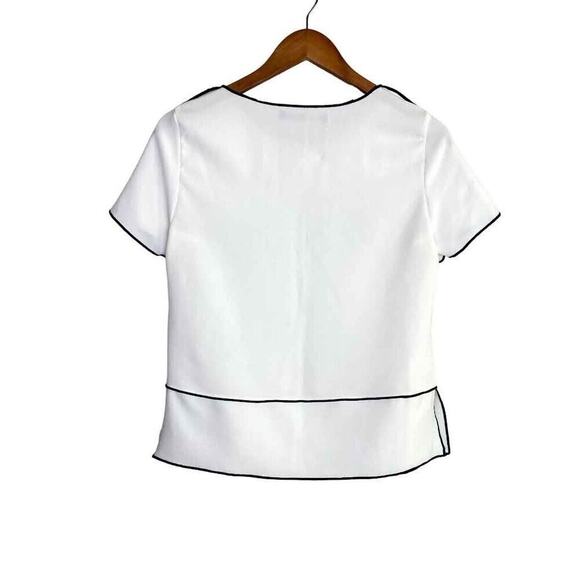 Zara Short Sleeve Trim Contrast Blouse Side Slits Lightweight XS White Black - Picture 13 of 14